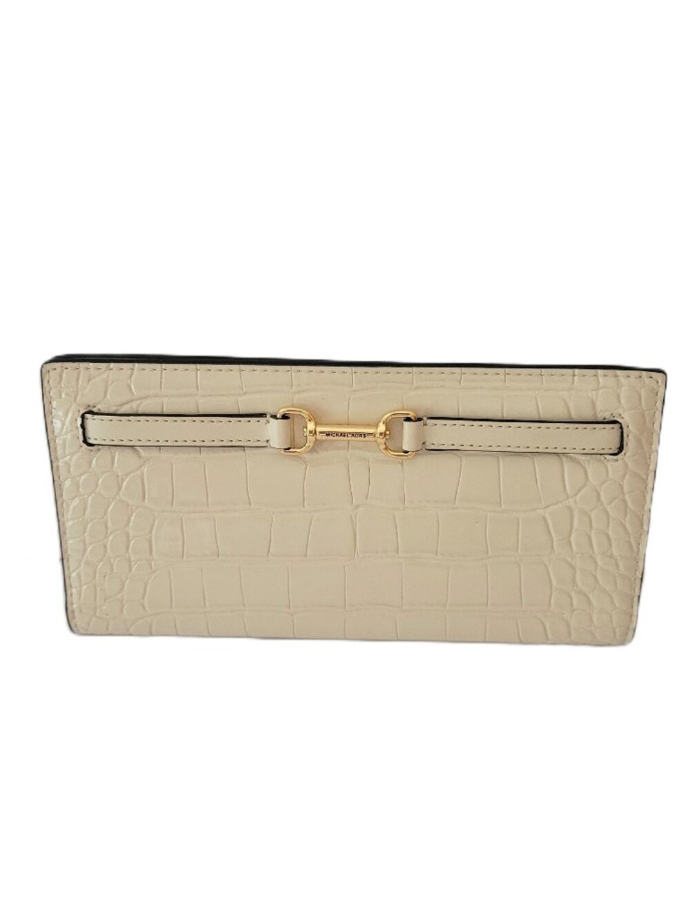 Michael Kors Carson Large Snap Wallet Embossed Croc Faux Patent Light Cream